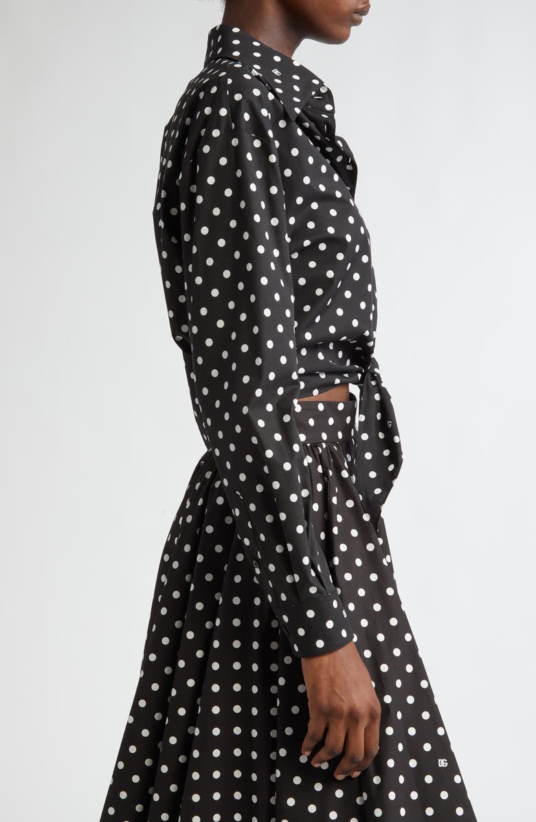 Dolce&Gabbana Polka Dot Long Sleeve Button-Up Crop Shirt, Alternate, color, Hnzqw Pois Picc 0 8 F.nero