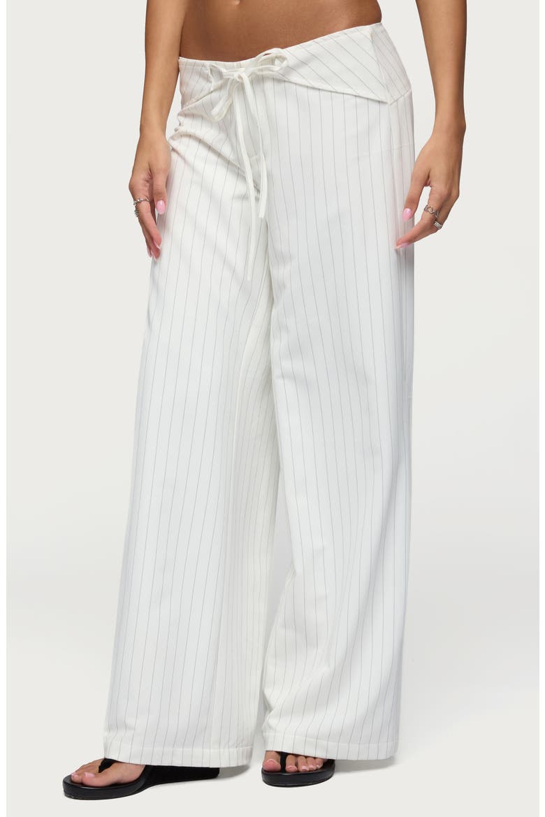 Parker Pinstripe Low Rise Tie Wide Leg Pants, Alternate, color, WHITE