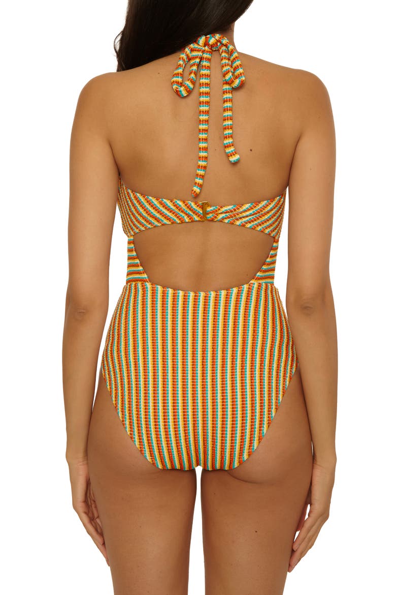 Ocean Wave Stripe Seersucker One-Piece Swimsuit, Alternate, color, RED MULTI