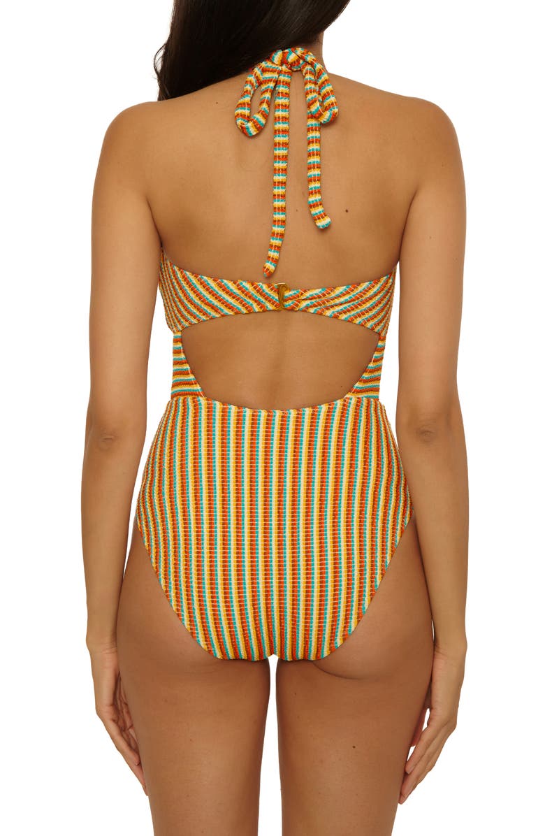 Lucky Brand Ocean Wave Stripe Seersucker One-Piece Swimsuit, Alternate, color, Red Multi