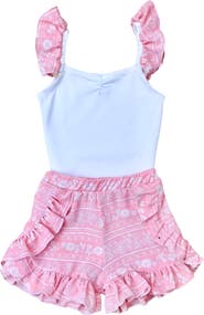 Mia Belle Girls Girls Love Those Frills Top and Ruffle Short Set