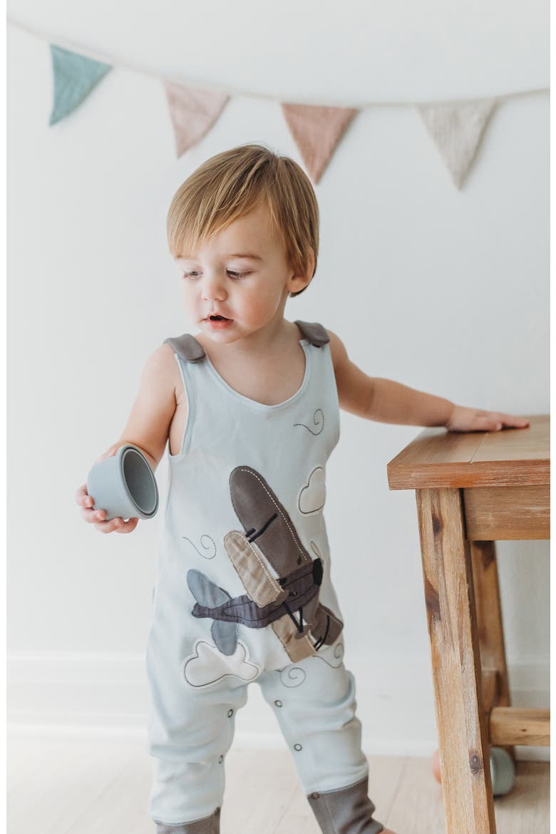 Appliqué Organic Cotton Romper, Alternate, color, AIRPLANE
