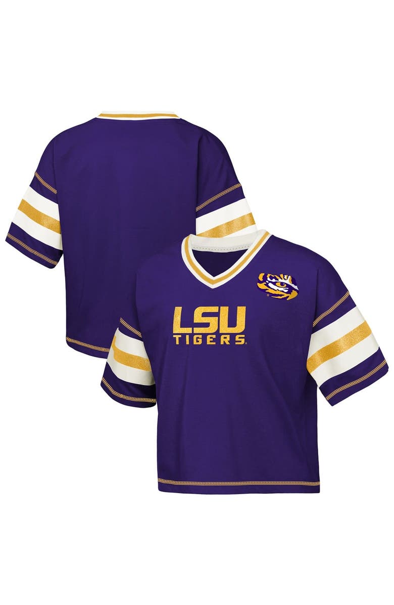 Outerstuff Girls Youth Outerstuff Purple LSU Tigers Gridiron Jersey V-Neck T-Shirt, Alternate, color, Purple