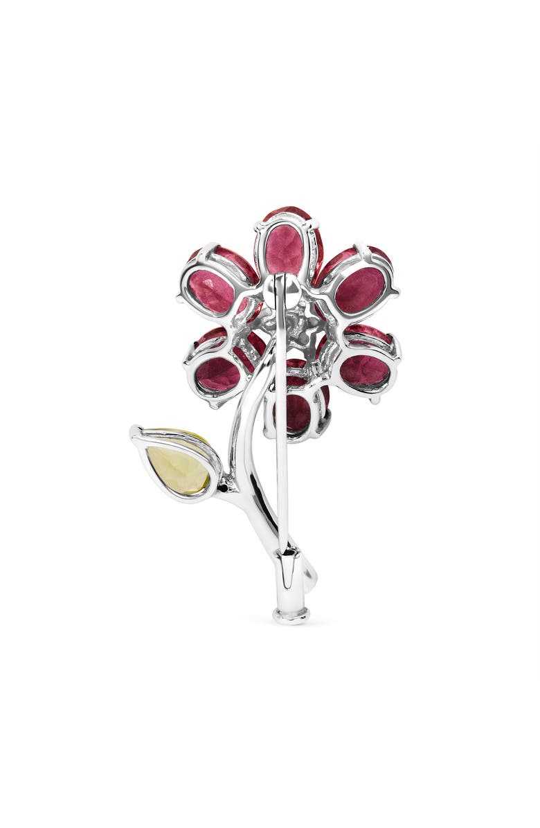 Haus of Brilliance 18K White Gold 1/3 Ct Diamond Tourmaline & Peridot Flower & Leaf Tulip Brooch Pin, Alternate, color, White