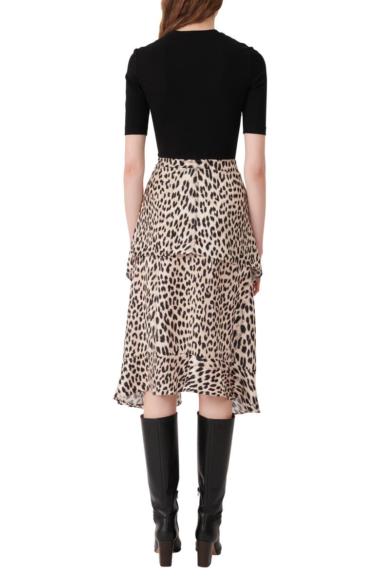 maje Trompe l'Oeil Print Jersey & Satin Dress, Alternate, color, 