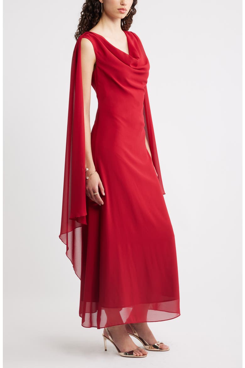 Cowl Neck Maxi Cape Dress, Alternate, color, RED RIO