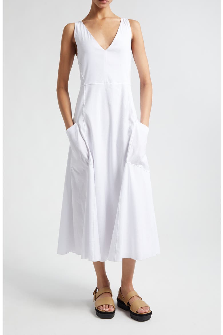 Patch Pocket Linen Blend Midi Dress, Main, color, OPTIC WHITE