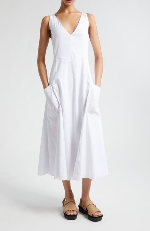 Patch Pocket Linen Blend Midi Dress