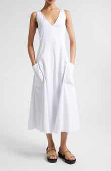 Vince Patch Pocket Linen Blend Midi Dress