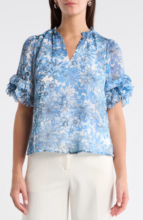 Tierra Floral Ruffle Trim Top