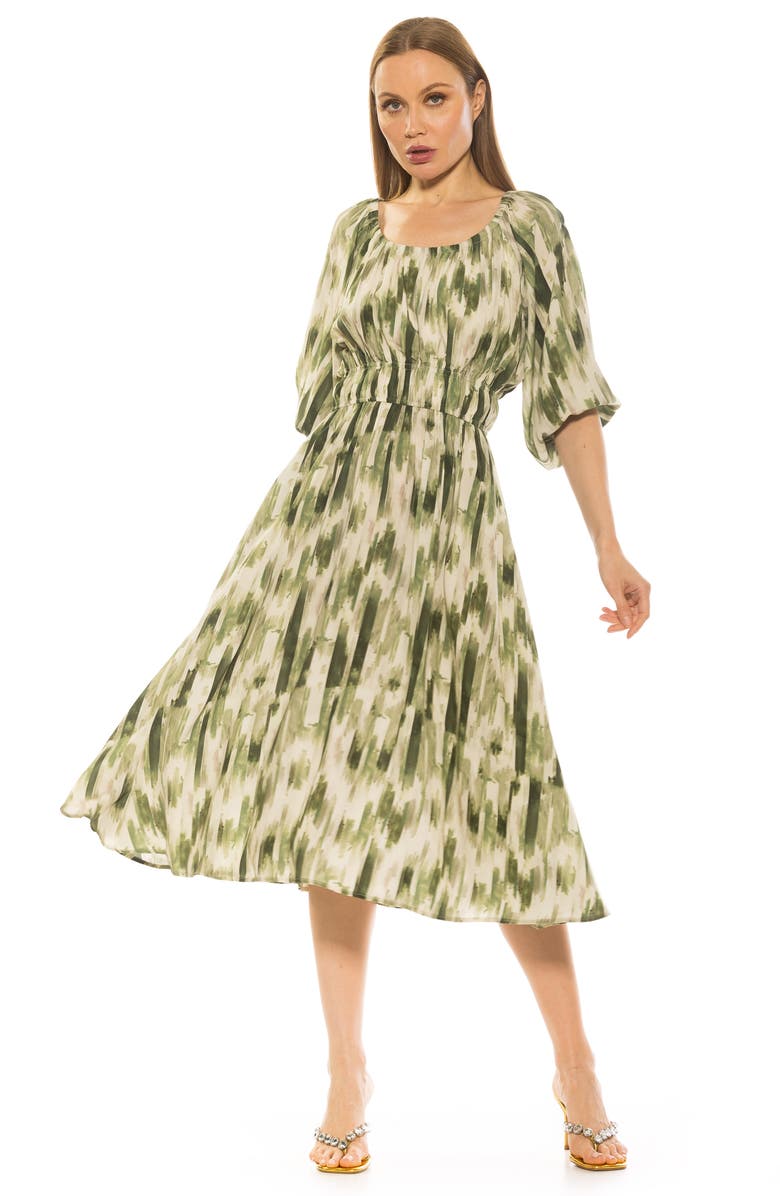 Alexia Admor Emily Balloon Sleeve Fit & Flare Midi Dress, Alternate, color, Green Abstract