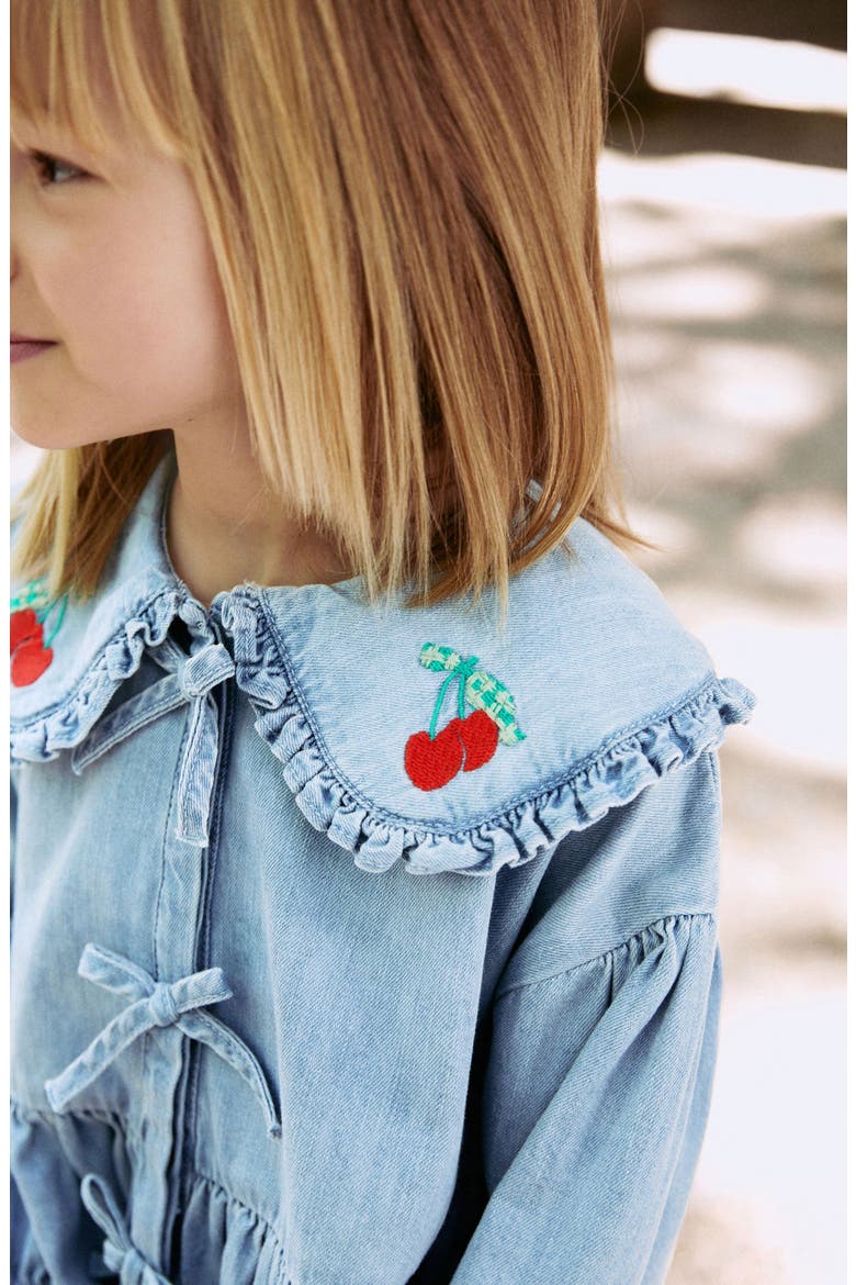 Kids' Cherry Collar Denim Top, Alternate, color, BLUE