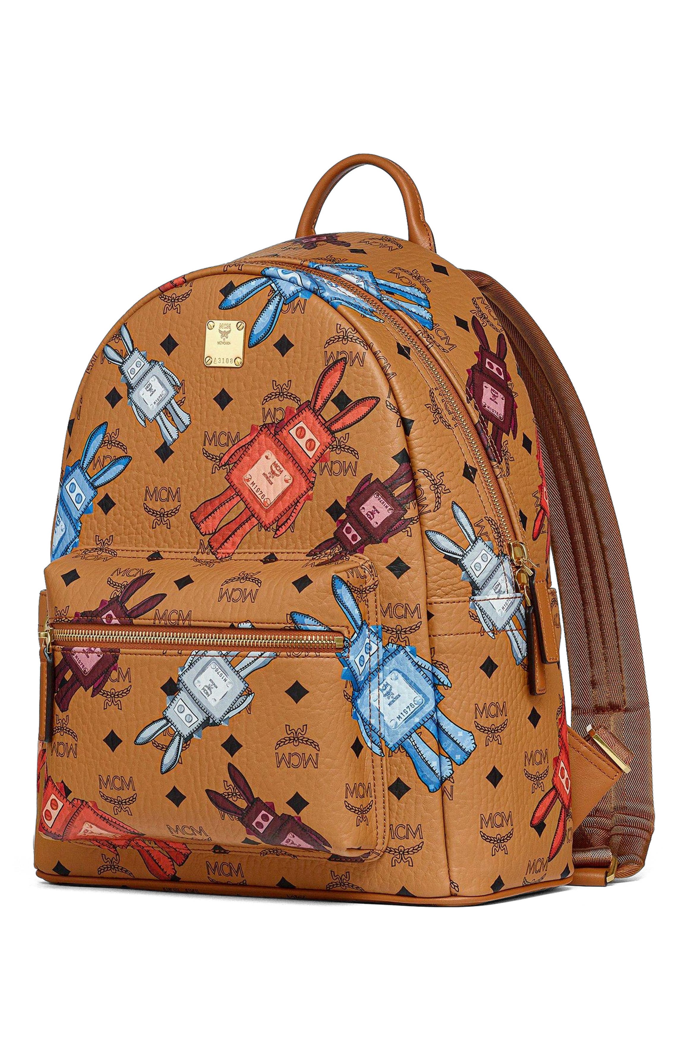 MCM Medium Stark Backpack in Rabot Visetos, Alternate, color, Cognac