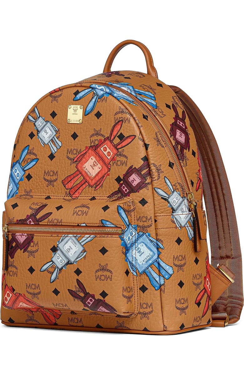 MCM Medium Stark Backpack in Rabot Visetos, Alternate, color, Cognac