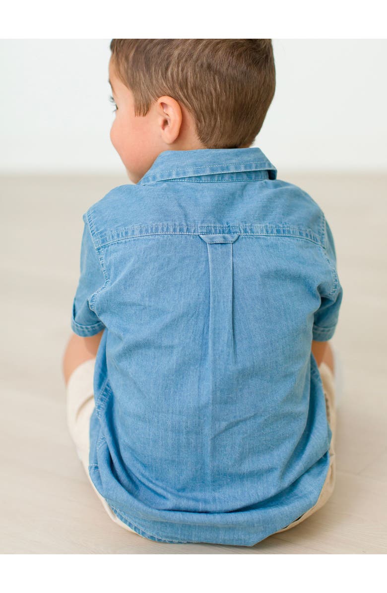 RuffleButts Boys Denim Short Sleeve Button Down Shirt, Alternate, color, Light Wash