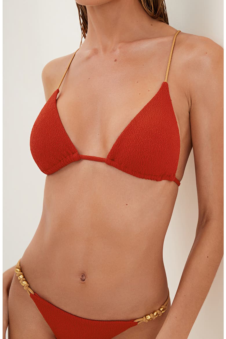 Firenze Paige T-Back Beaded Triangle Bikini Top, Alternate, color, RED