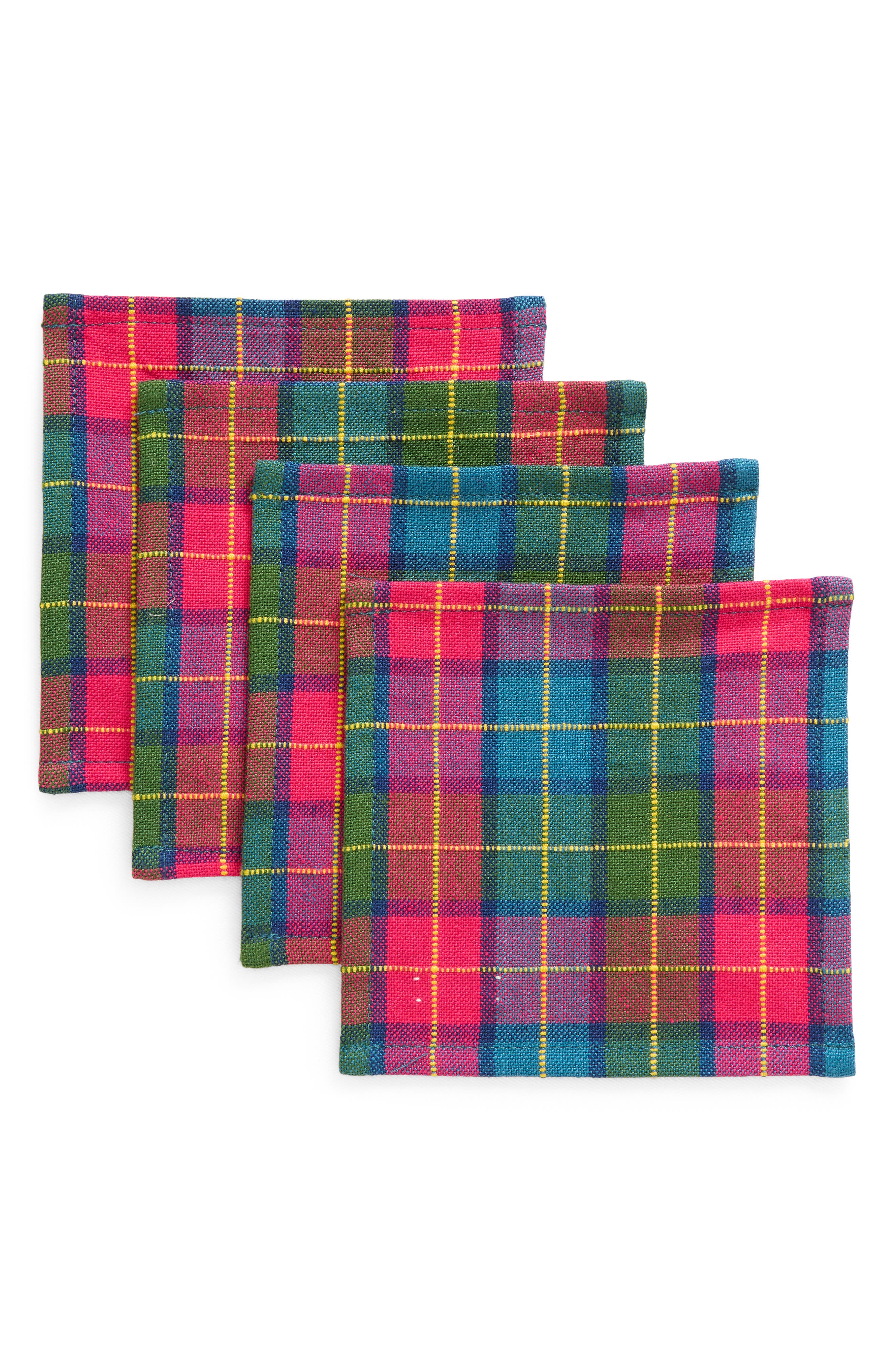 Heather Taylor Home Set of 4 Plaid Cocktail Napkins in Holly Plaid 