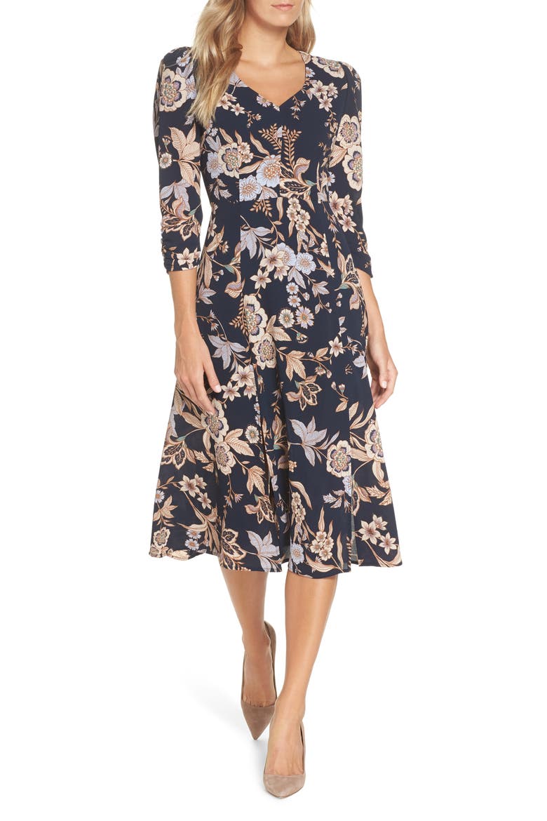 Floral Midi Dress, Main, color, NAVY