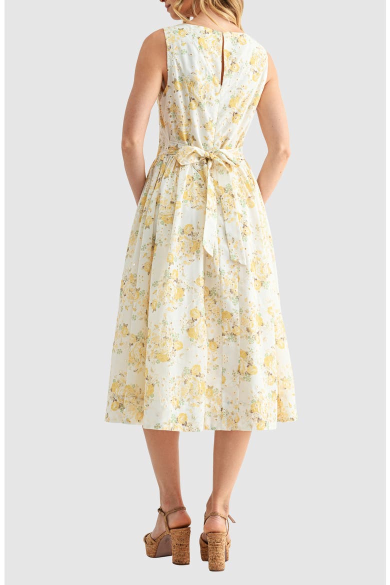 Floral Eyelet Fit & Flare Midi Dress, Alternate, color, YELLOW FLORAL
