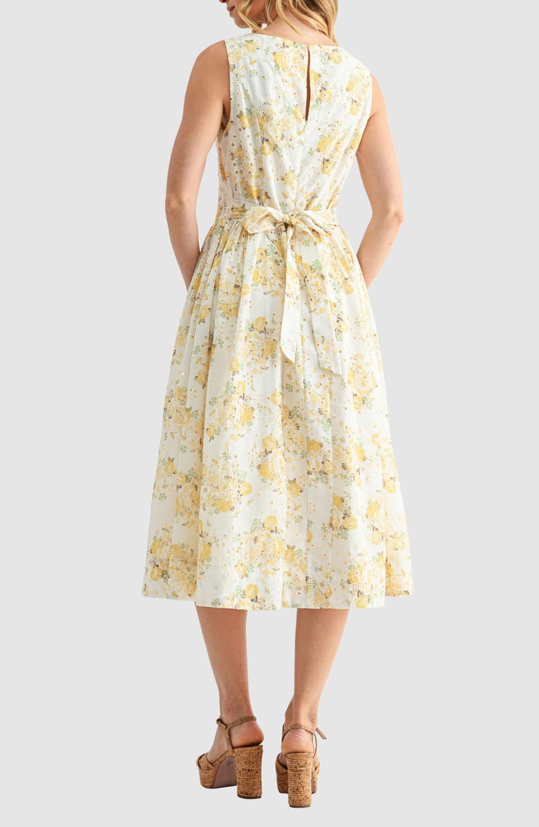 Mila Mae Floral Eyelet Fit & Flare Midi Dress, Alternate, color, Yellow Floral