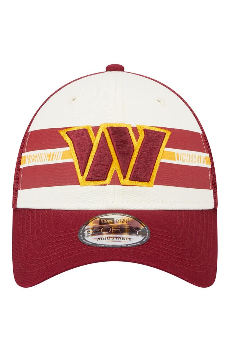 New Era Men's New Era Cream/Burgundy Washington Commanders Team Stripe Trucker 9FORTY Snapback Hat, Alternate, color, 