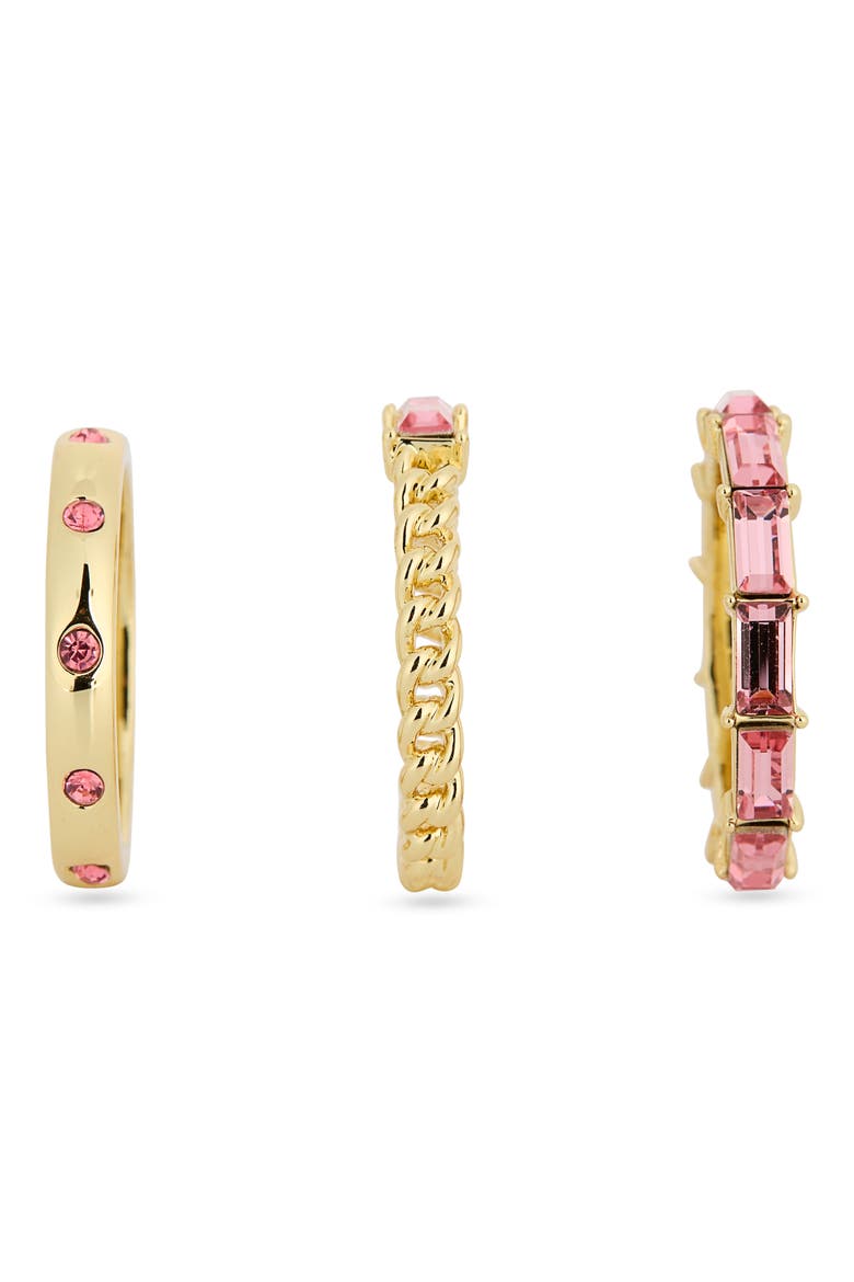 Set of Three CZ Rings, Alternate, color, PINK