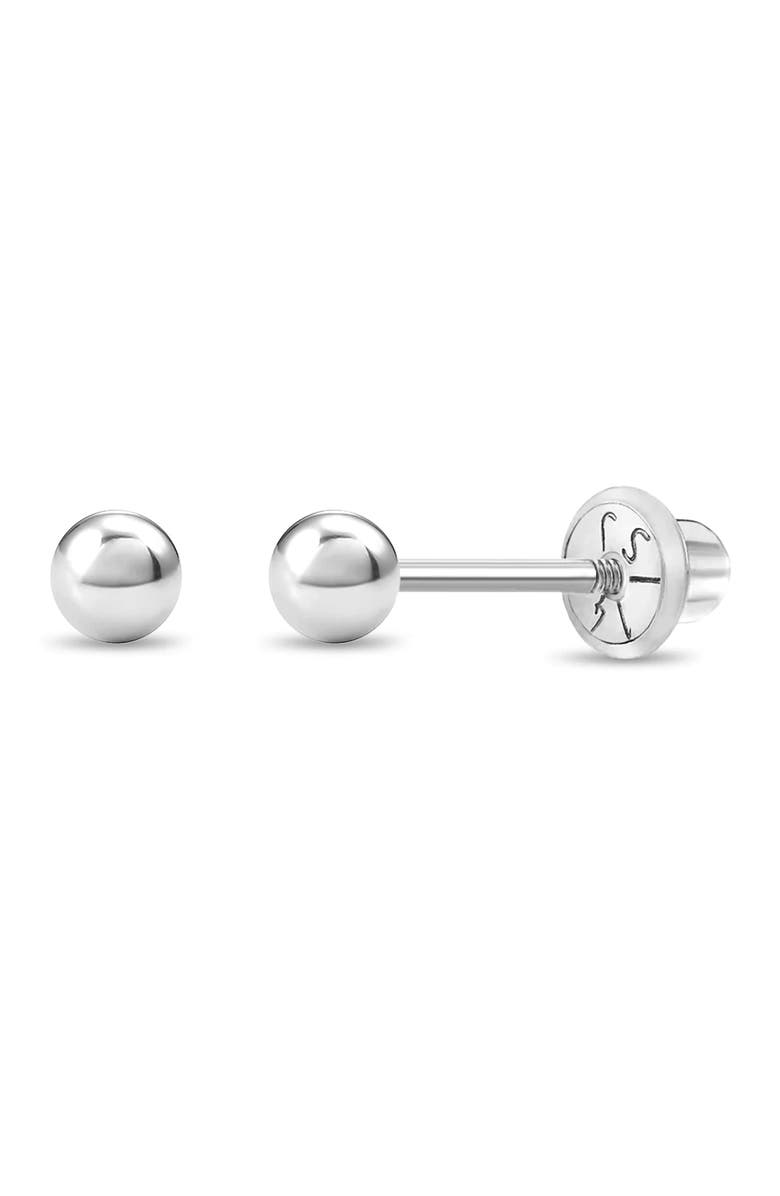 In Season Jewelry 14k Classic Ball White Gold Earrings, Main, color, Silver