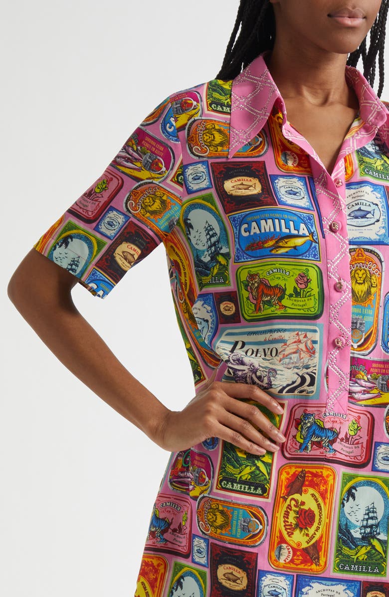 Camilla Salty Splendor Crystal Embellished Silk Shirtdress, Alternate, color,