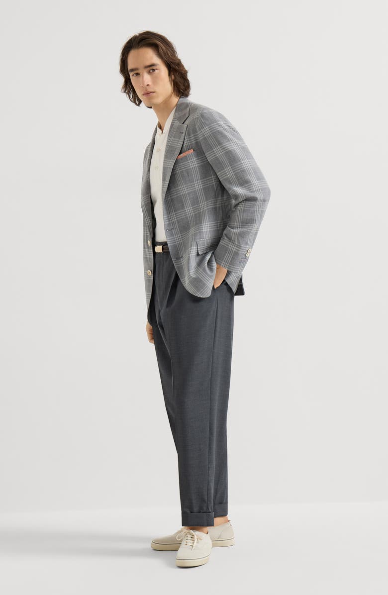 Brunello Cucinelli Tartan deconstructed blazer, Alternate, color, Light Grey