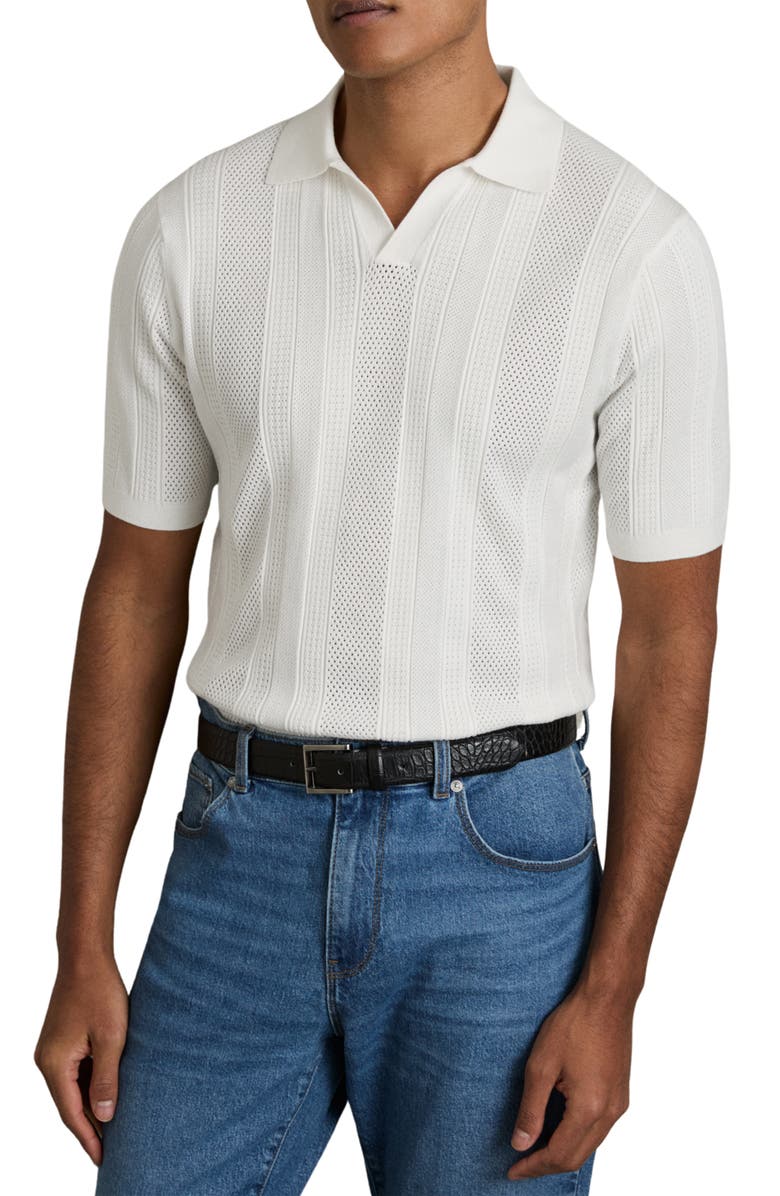 Reiss Kansas Texture Stripe Polo Sweater, Main, color, White