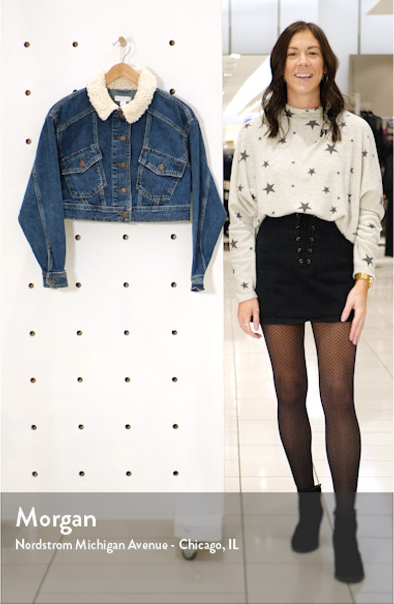 Crop Faux Shearling Collar Denim Jacket, sales video thumbnail