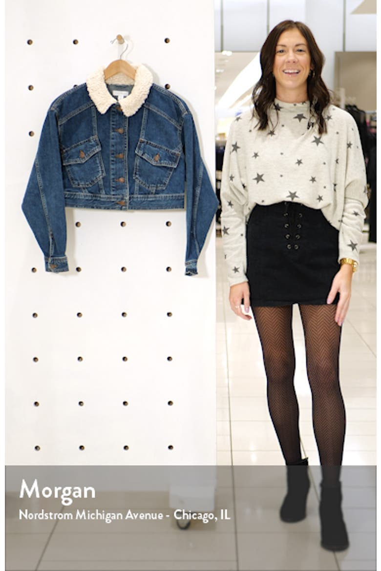 Crop Faux Shearling Collar Denim Jacket video