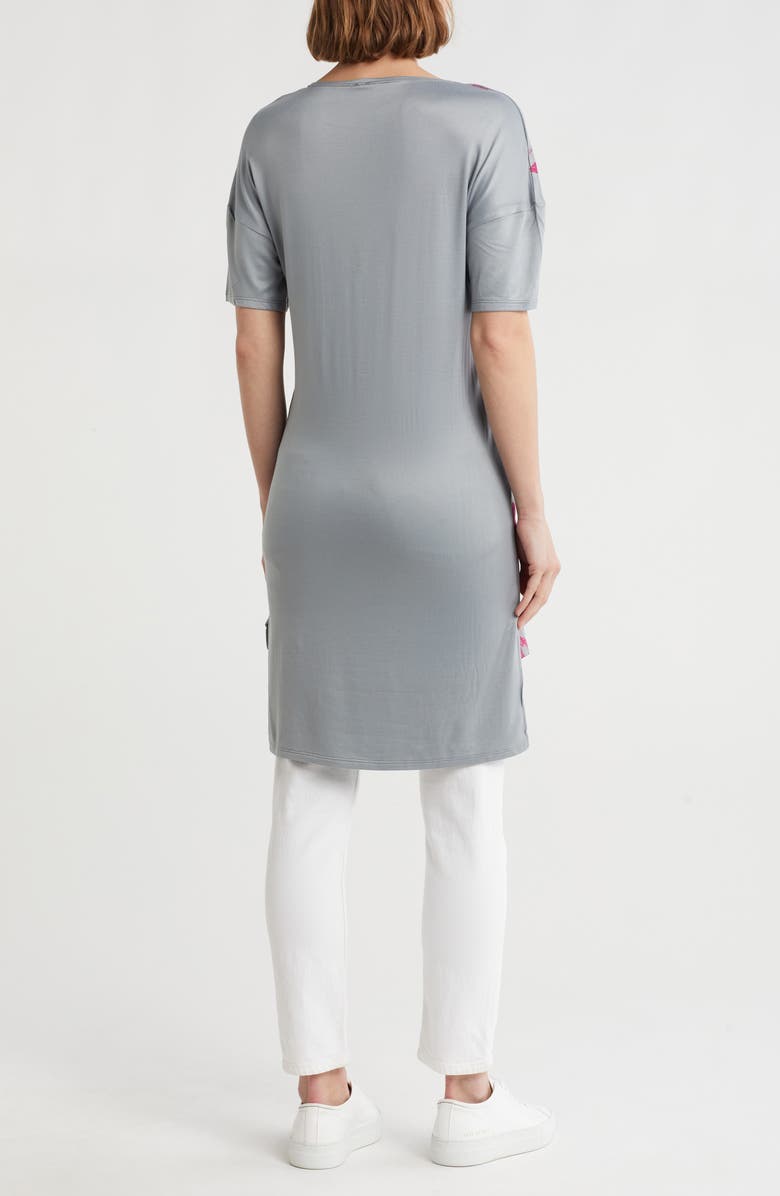 GO COUTURE High Low Tunic T-Shirt Dress, Alternate, color, Charcoal Pink Grass Prnt
