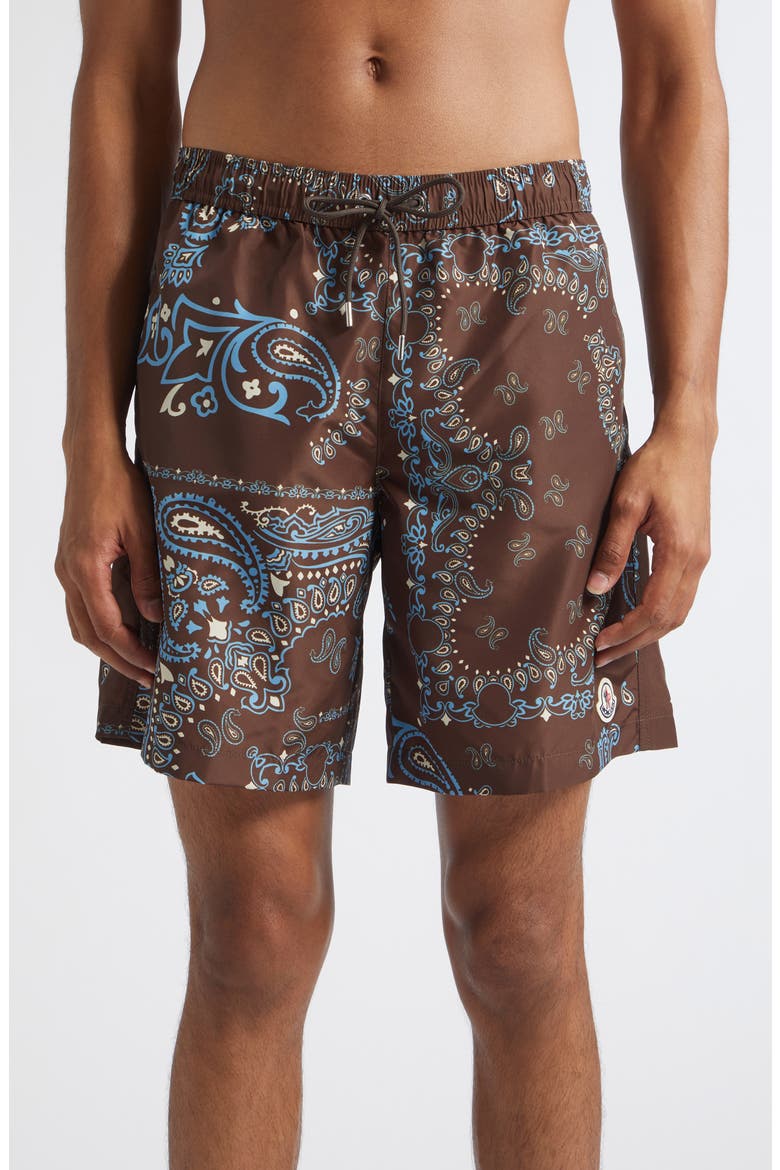 Paisley Print Swim Trunks, Main, color, PARSLEY BROWN/ BLUE