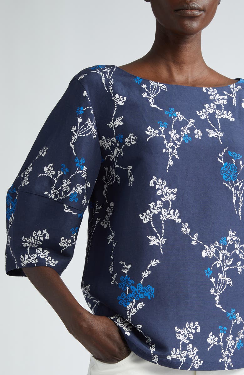 Lafayette 148 New York Floral Lantern Sleeve Silk & Linen Top, Alternate, color,