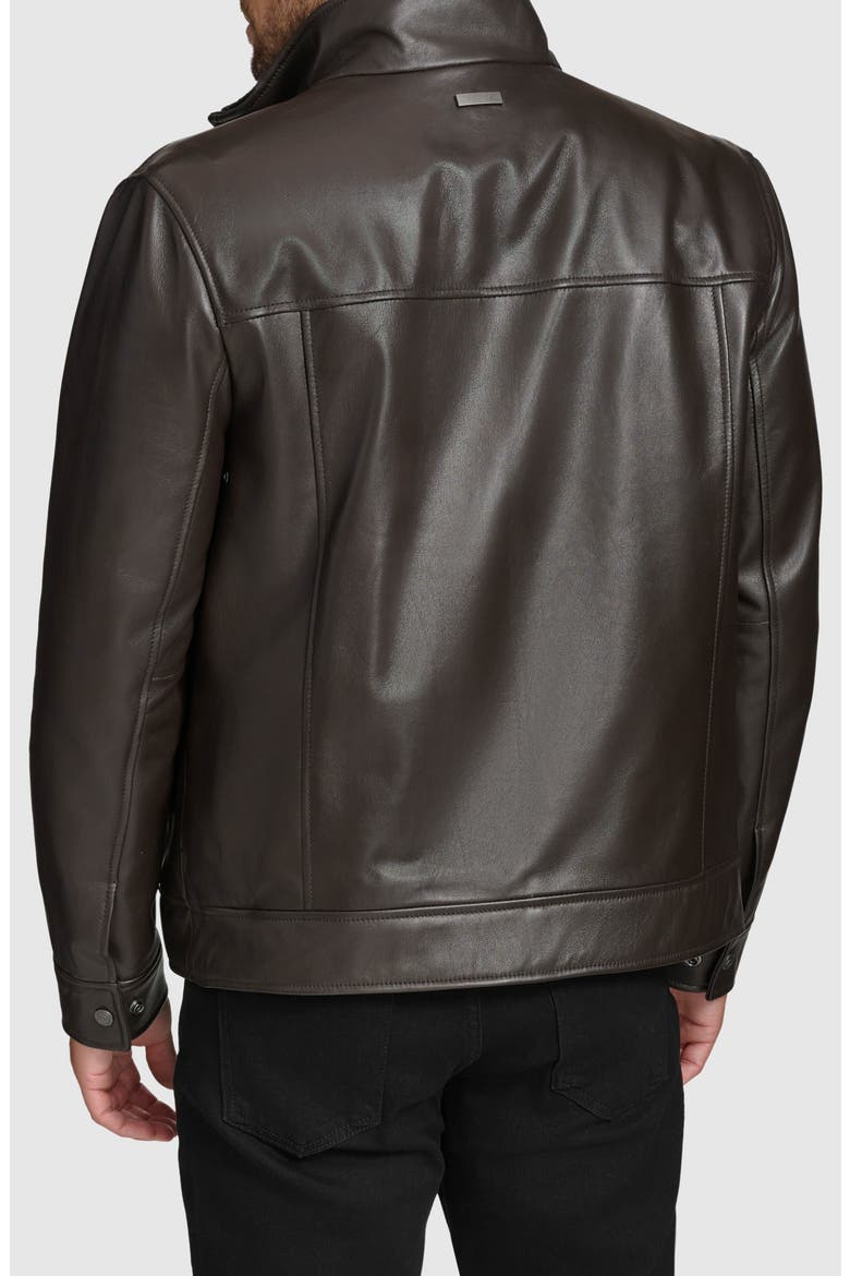 Leather Moto Jacket with Attached Bib, Alternate, color, DARK BROWN