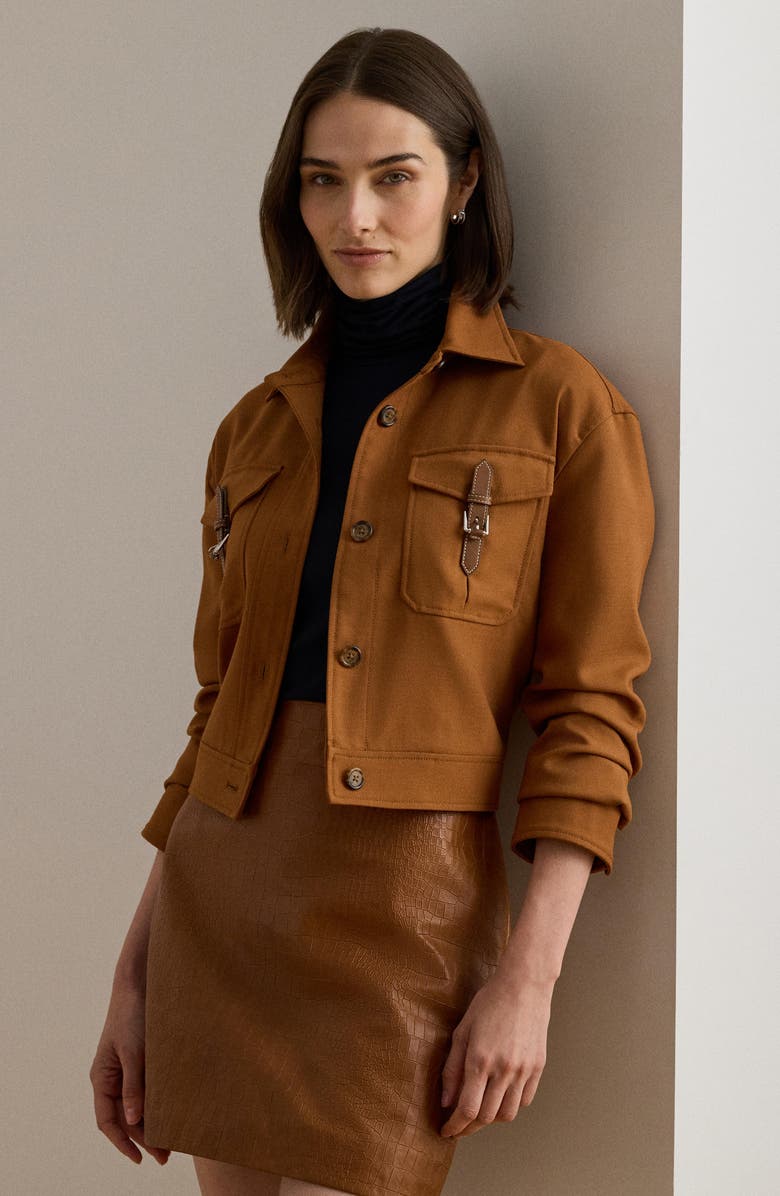 Lauren Ralph Lauren Buckle Trim Serge Crop Jacket, Alternate, color,