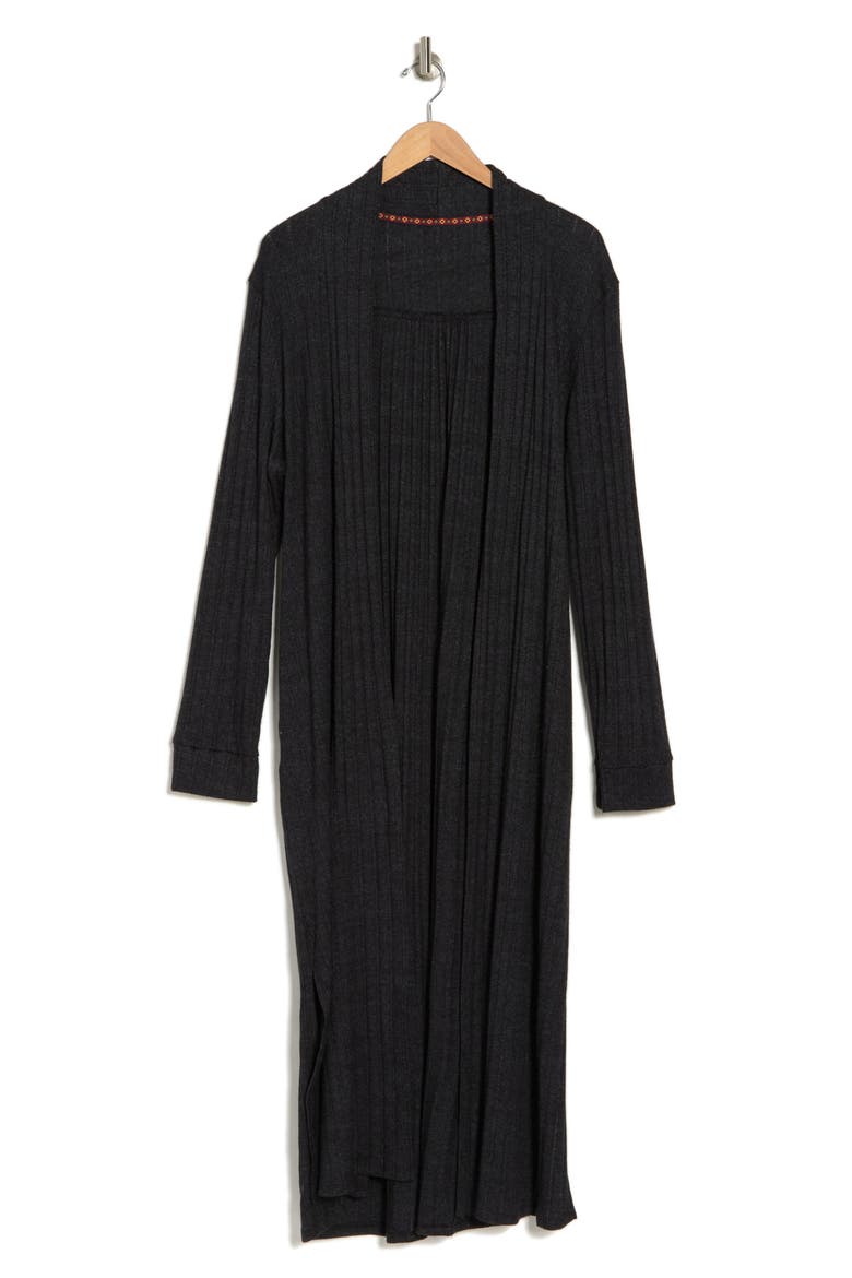 BAEA Ribbed Knit Long Line Duster Cardigan, Alternate, color, BLACK