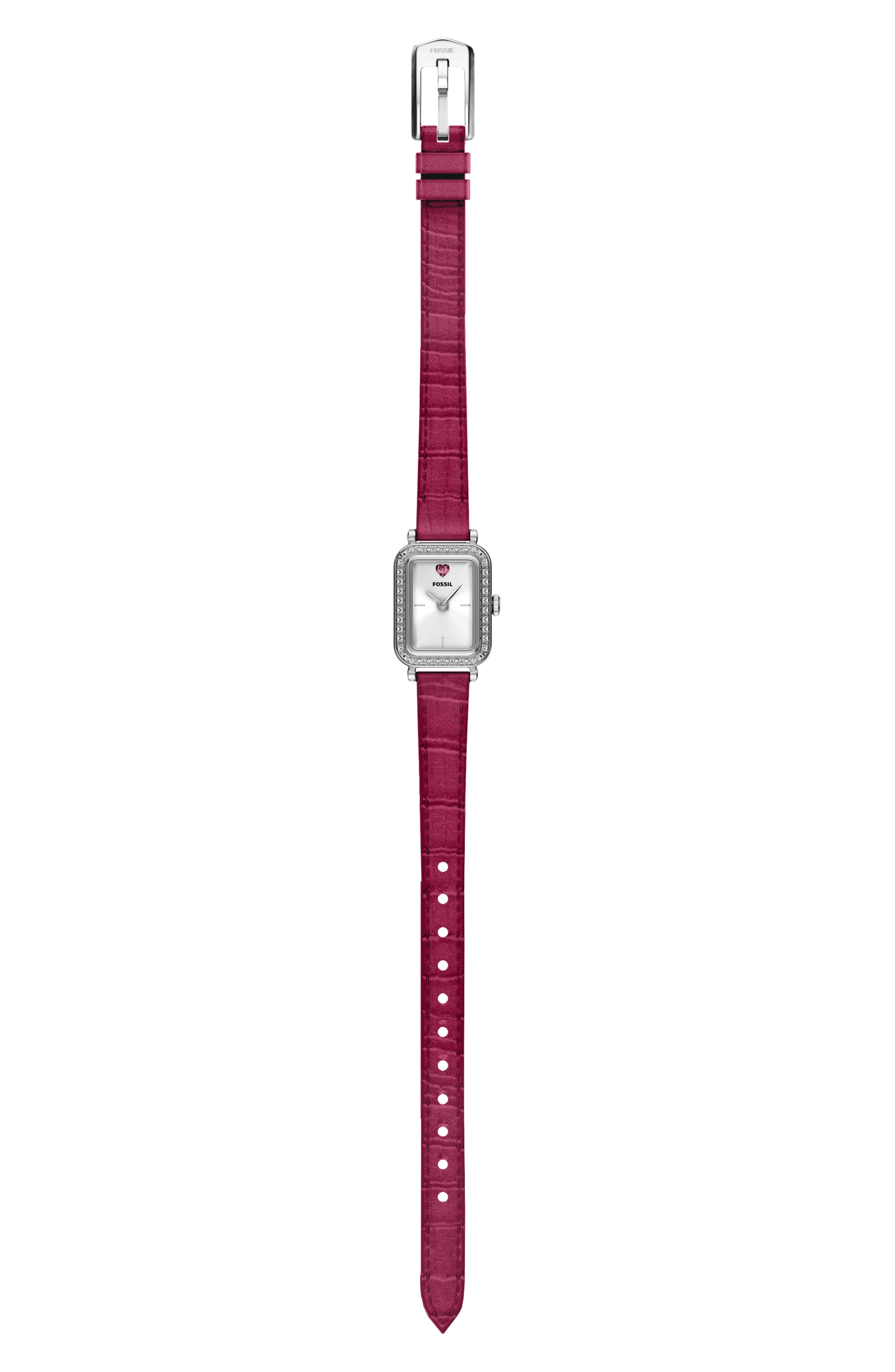 Fossil Mini Raquel Heart Tank Leather Strap Watch, 18mm x 29mm