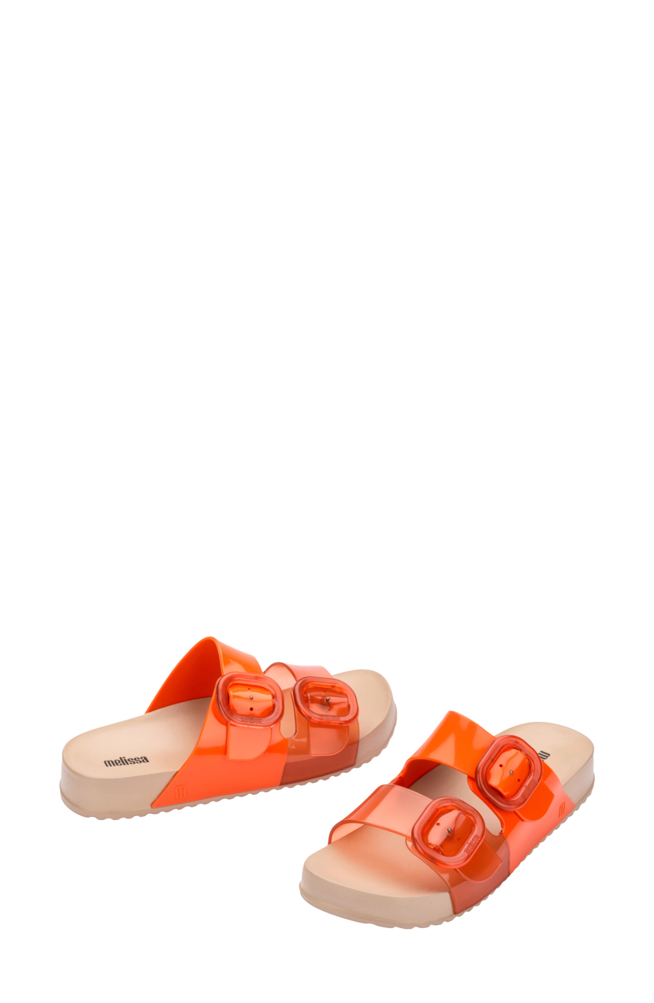 Cozy Buckle Slide Sandal, Alternate, color, BEIGE/ORANGE