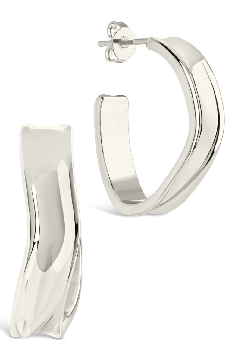 Sterling Forever Dayton Abstract Twist Hoop Earrings, Main, color, Silver