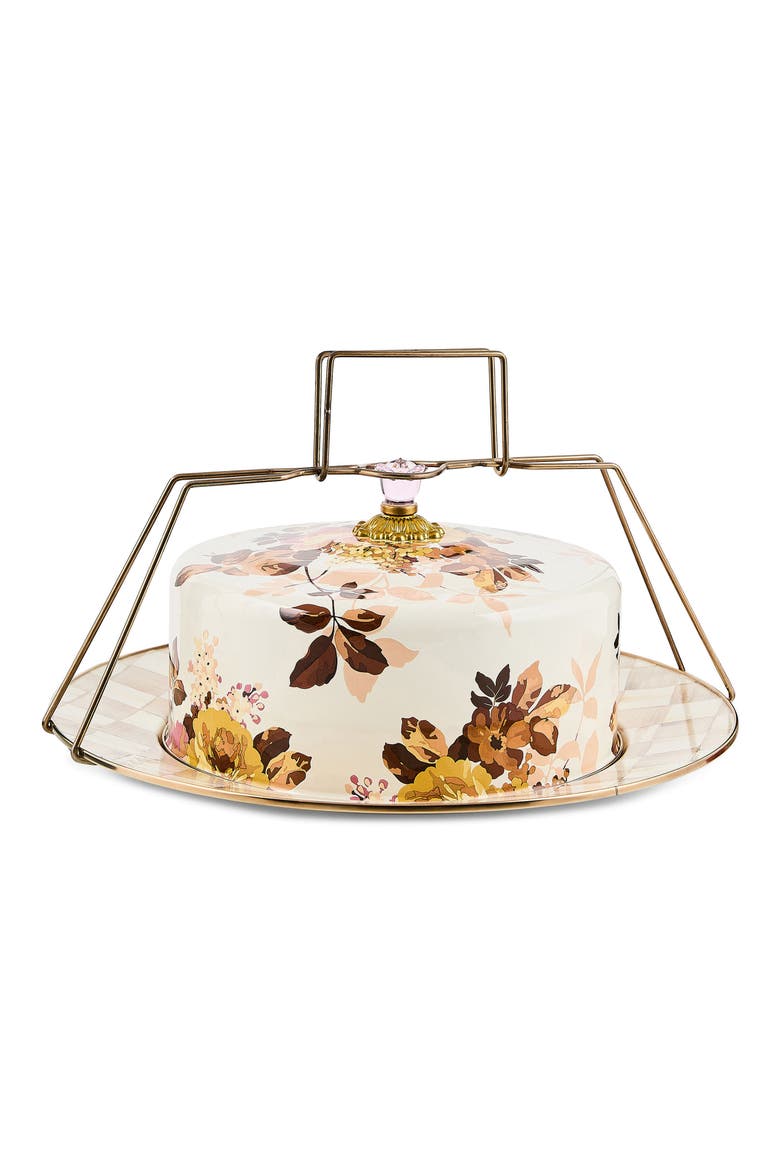Wild Rose Enameled Steel Cake Carrier, Main, color, WHITE