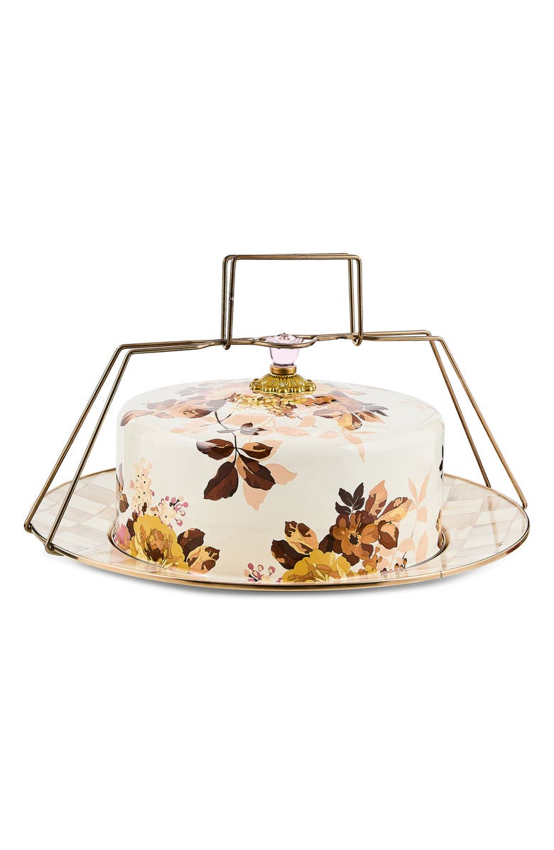 MACKENZIE CHILDS Wild Rose Enameled Steel Cake Carrier, Main, color, White