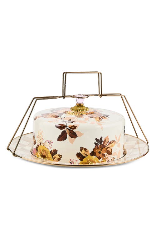 Mackenzie-childs Mackenzie Childs Wild Rose Enameled Steel Cake Carrier In Brown