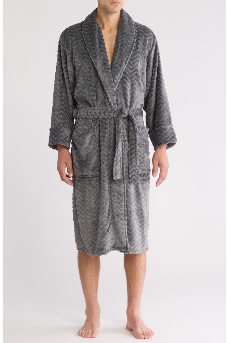 Chevron Heather Plush Robe, Main, color, CHARCOAL