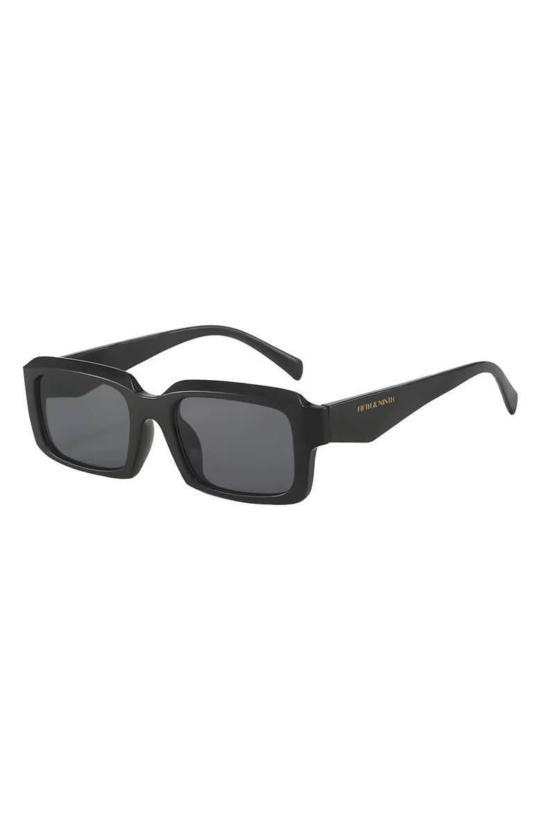 Fifth & Ninth Danni 70mm Oversize Polarized Rectangular Sunglasses, Alternate, color, Black