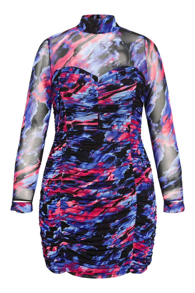 Robin Print Ruched Long Sleeve Body-Con Dress, Alternate, color, PURPLE PRINT