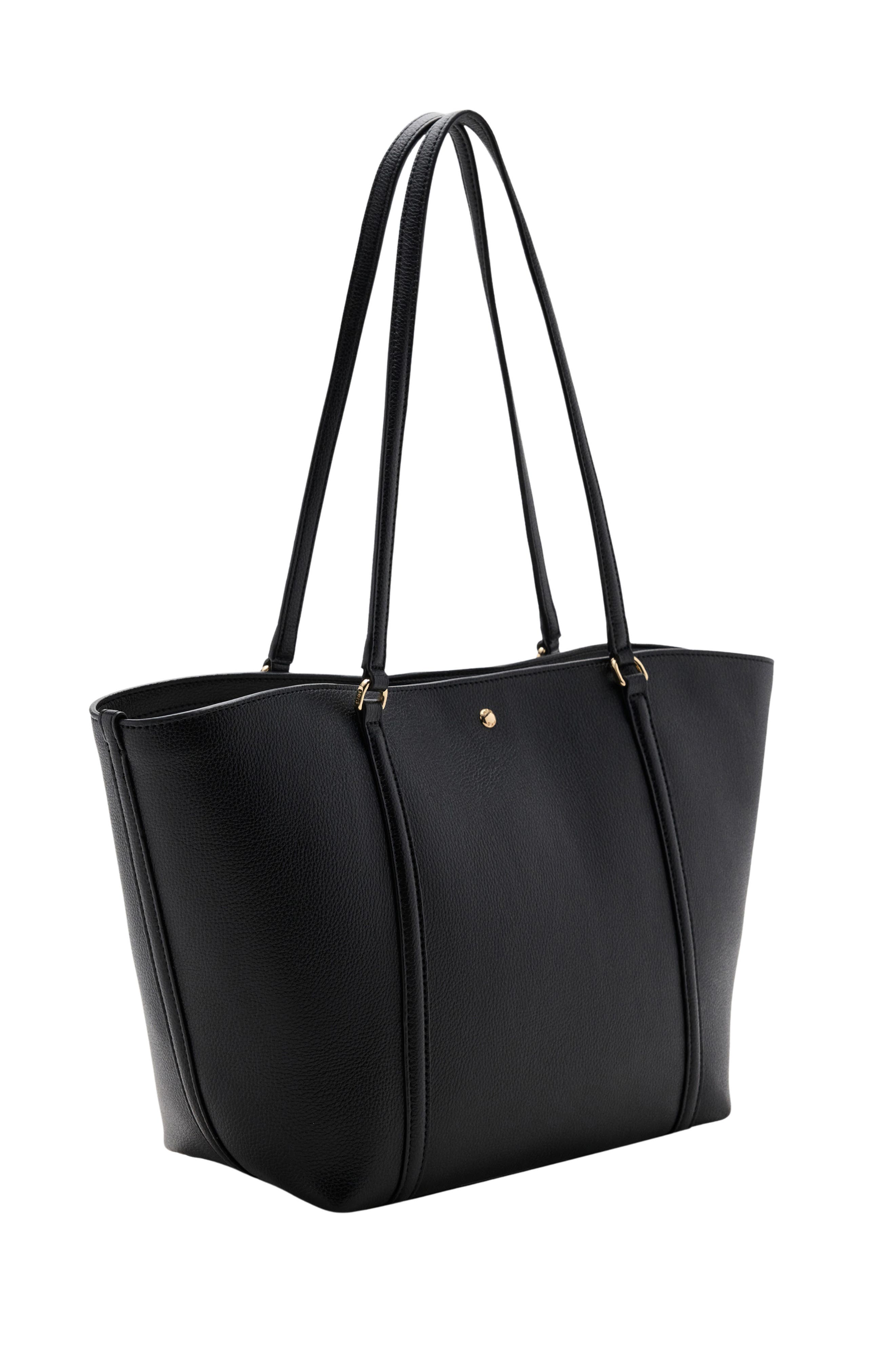 Faux Leather Shopper Tote, Alternate, color, BLACK