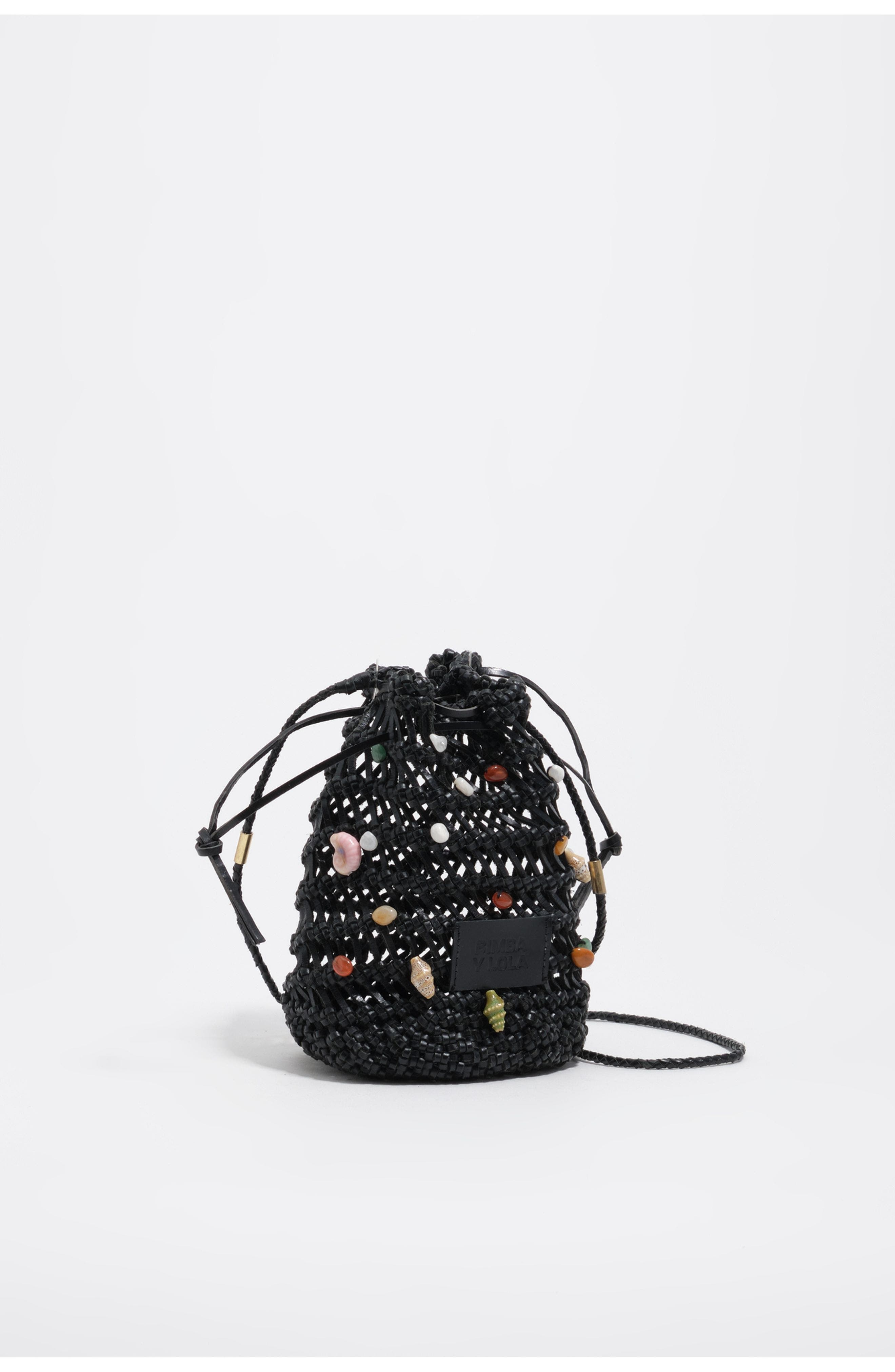 Bimba y Lola Mini Plaited Crochet Leather Bag, Main, color, Black