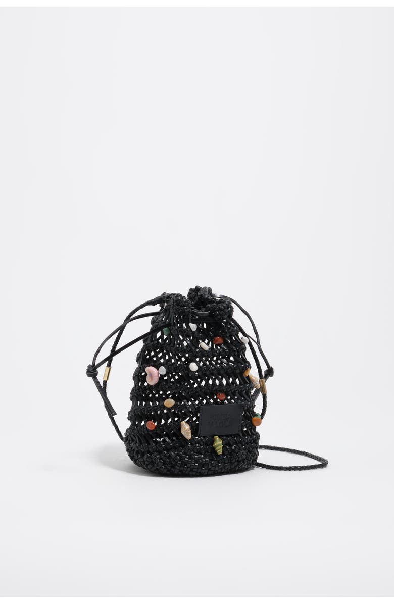 Bimba y Lola Mini Plaited Crochet Leather Bag, Main, color, Black
